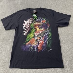 NWT Rock Chang Glow In The Dark Graphic T Shirt Studded Pistol Print BLK Mens XL